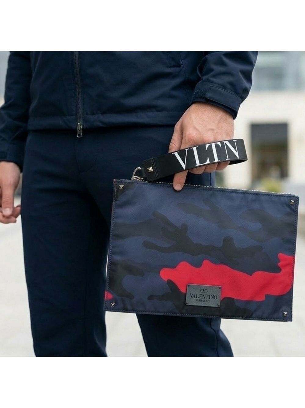 Valentino Men's Blue and Red Camouflage Toiletry Bag